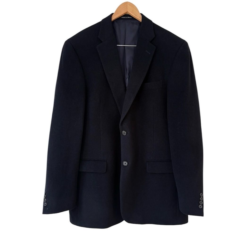 Claiborne Mens 44L Navy Wool Silk Cashmere Blazer Sport Coat Two Button